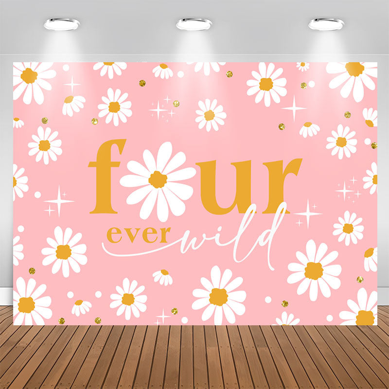 Lofaris Wild Daisy Four Ever Pink Happy Birthday Backdrop