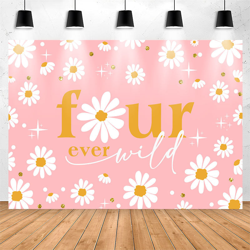 Lofaris Wild Daisy Four Ever Pink Happy Birthday Backdrop