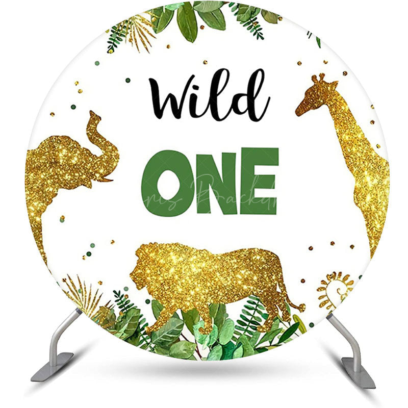 Lofaris Wild One Glitter Animals Round Birthday Backdrop