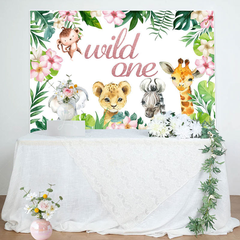 Lofaris Wild One Green Leaves Flowers Birthday Backdrop