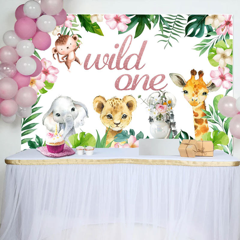 Lofaris Wild One Green Leaves Flowers Birthday Backdrop