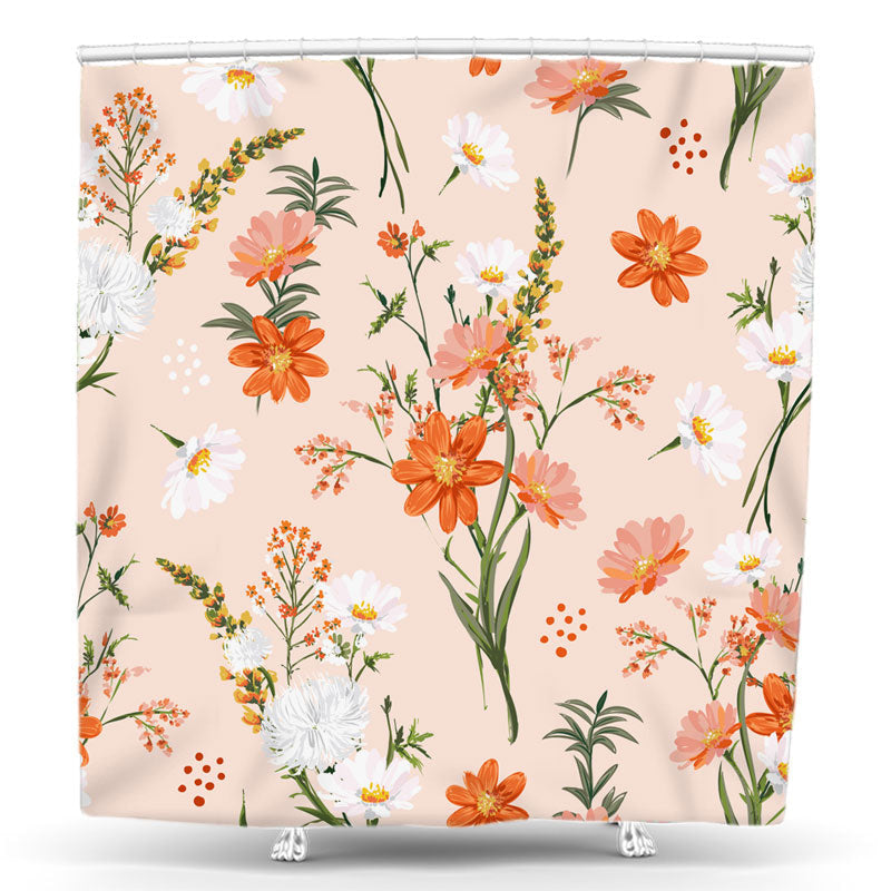 Lofaris Wild White Red Meadow Flower Beige Shower Curtain
