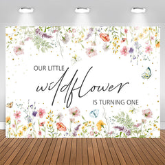 Lofaris Wildflower Butterfly 1st Birthday Backdrop For Girl