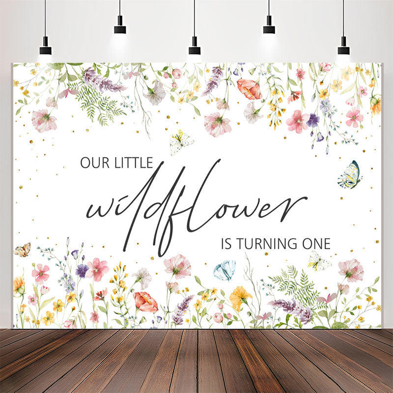 Lofaris Wildflower Butterfly 1st Birthday Backdrop For Girl