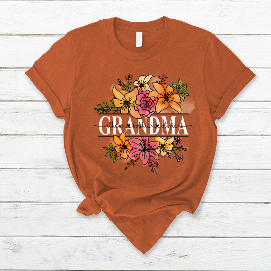Lofaris Wildflower Grandma And Kids Custom Gift T - Shirt