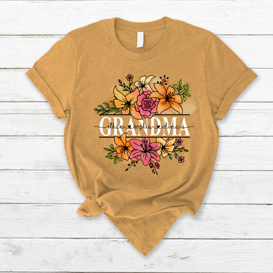 Lofaris Wildflower Grandma And Kids Custom Gift T - Shirt