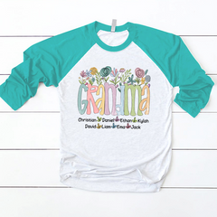 Lofaris Wildflower Grandma Kids Custom Name Baseball Shirt