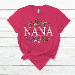Lofaris Wildflower Nana Grandkids Name Mothers Day T-Shirt