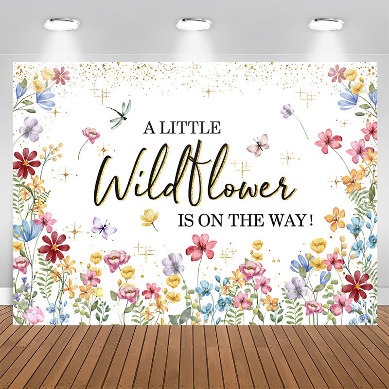 Lofaris Wildflower On The Way Sparkling Baby Shower Backdrop