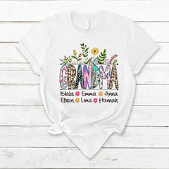 Lofaris Wildflowers Leopard Art Grandma And Kids T - Shirt