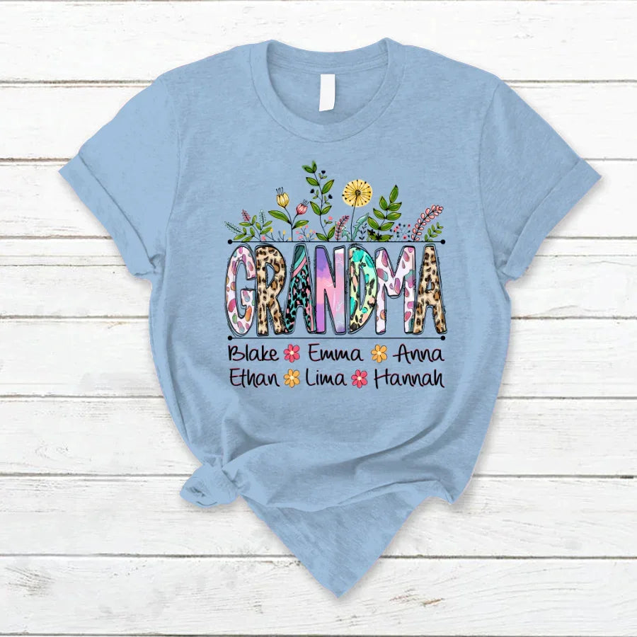 Lofaris Wildflowers Leopard Art Grandma And Kids T - Shirt