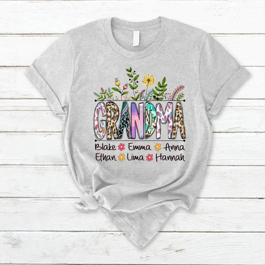 Lofaris Wildflowers Leopard Art Grandma And Kids T - Shirt