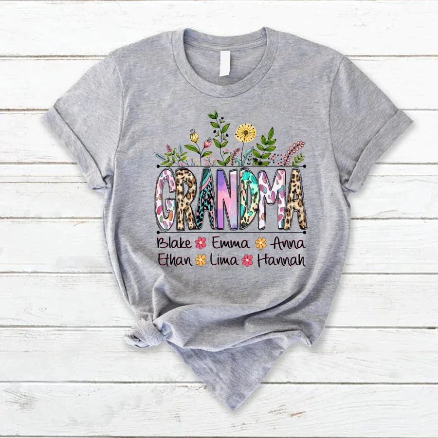 Lofaris Wildflowers Leopard Art Grandma And Kids T - Shirt