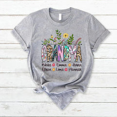 Lofaris Wildflowers Leopard Art Grandma And Kids T - Shirt