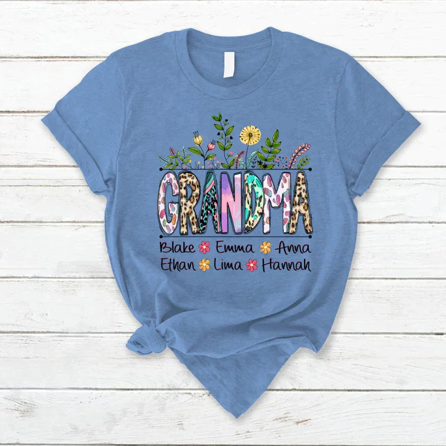 Lofaris Wildflowers Leopard Art Grandma And Kids T - Shirt