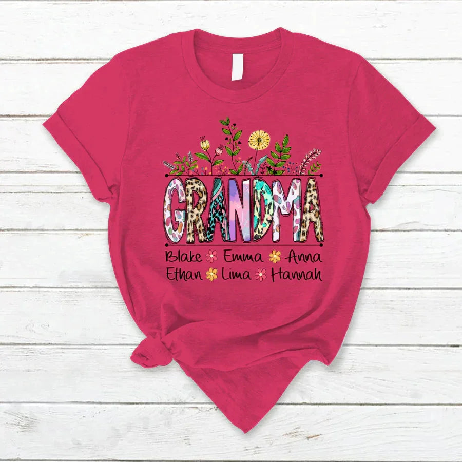 Lofaris Wildflowers Leopard Art Grandma And Kids T - Shirt