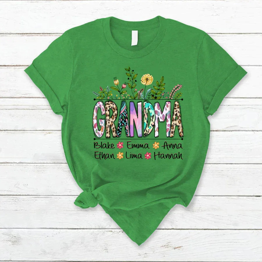 Lofaris Wildflowers Leopard Art Grandma And Kids T - Shirt