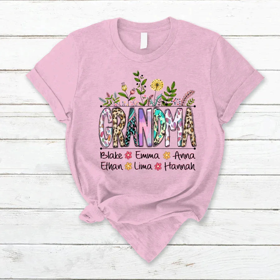 Lofaris Wildflowers Leopard Art Grandma And Kids T - Shirt