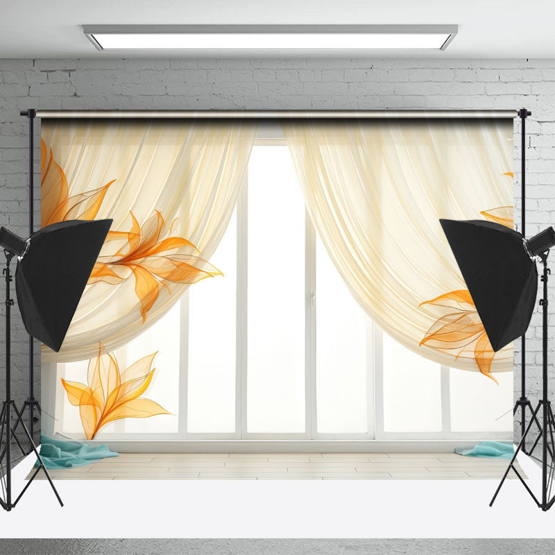 Lofaris Window And Door Orange Yellow Curtain Floor Backdrop