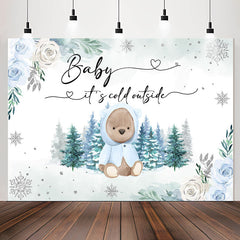 Lofaris Winter Forest Teddy Bear Floral Baby Shower Backdrop