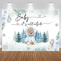 Lofaris Winter Forest Teddy Bear Floral Baby Shower Backdrop