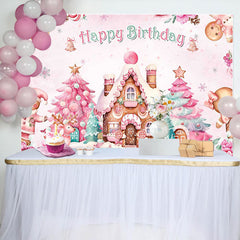 Lofaris Winter Gingerbread House Happy Birthday Backdrop
