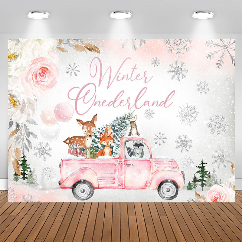 Lofaris Winter Onederland Animals Truck 1St Birthday Backdrop