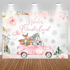 Lofaris Winter Onederland Animals Truck 1St Birthday Backdrop