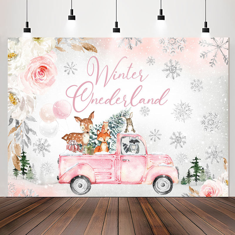 Lofaris Winter Onederland Animals Truck 1St Birthday Backdrop