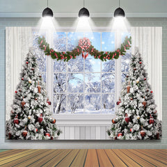 Lofaris Winter Scene Christmas Tree White Window Backdrop