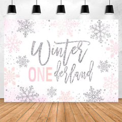 Lofaris Winter Silver Pink Glitter 1St Birthday Backdrop