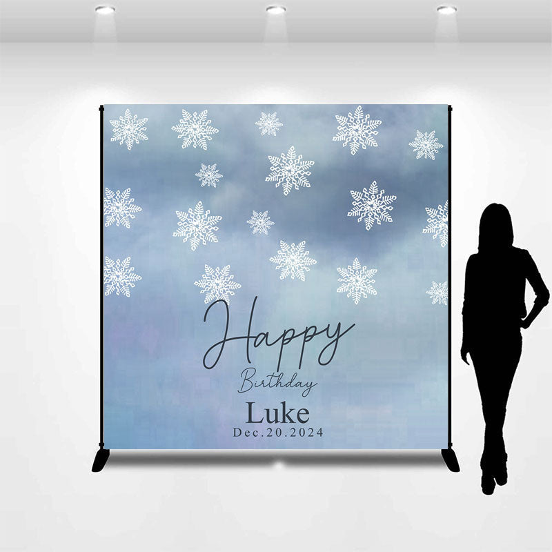 Lofaris Winter Snowflake Blue Custom Name Birthday Backdrop