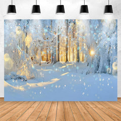 Lofaris Winter Snowy Forest Glitter Sun Birthday Backdrop