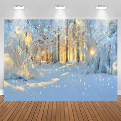 Lofaris Winter Snowy Forest Glitter Sun Birthday Backdrop