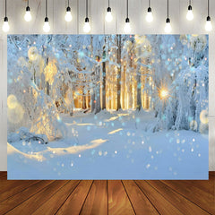 Lofaris Winter Snowy Forest Glitter Sun Birthday Backdrop