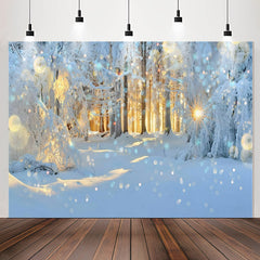 Lofaris Winter Snowy Forest Glitter Sun Birthday Backdrop