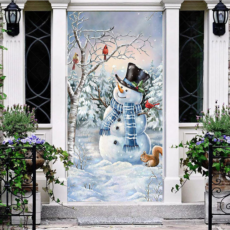 Lofaris Winter Tree Snowman Squirrel Christmas Door Cover
