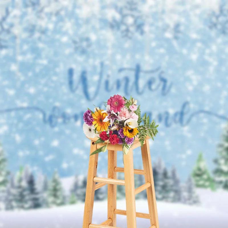 Lofaris Winter Wonderland Heavy Snow Pine Trees Backdrop