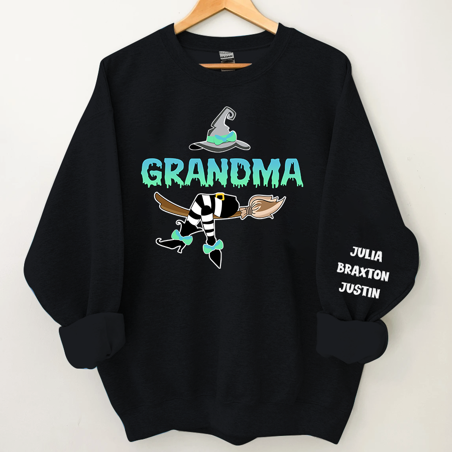Lofaris Customized Witch Grandma Halloween Sweatshirt with Grandkids Names CL11