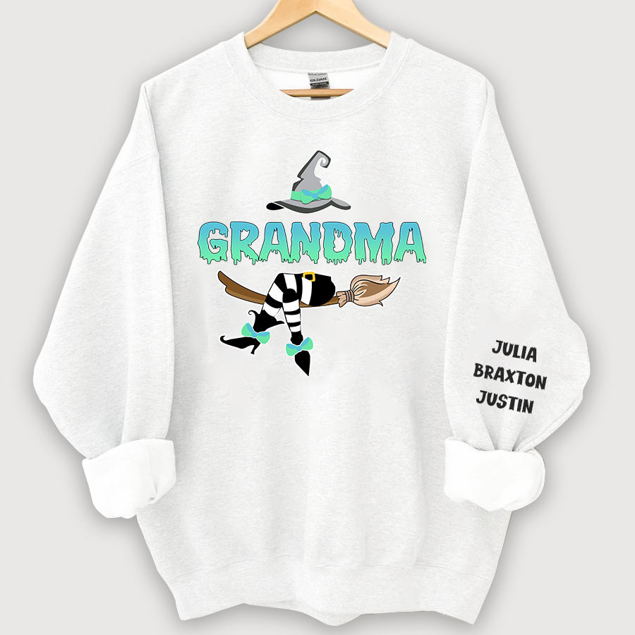 Lofaris Customized Witch Grandma Halloween Sweatshirt with Grandkids Names CL11