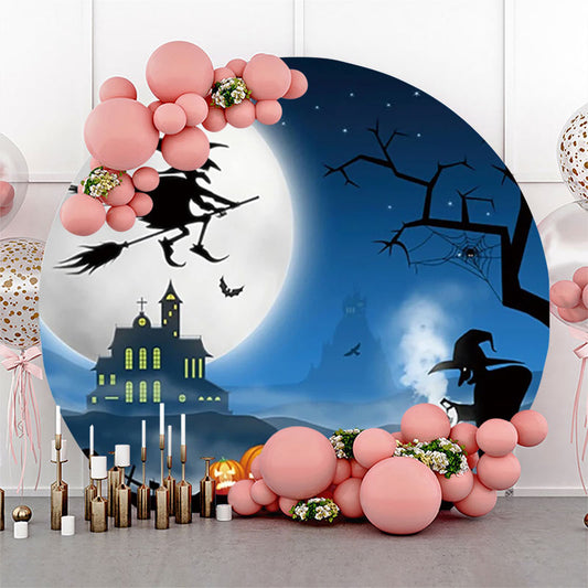 Lofaris Witch Moon Night Castle Round Halloween Backdrop