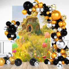 Lofaris Wonderland Mushroom Green Grass Birthday Backdrop