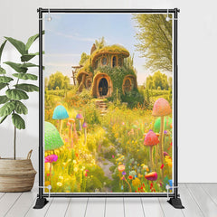 Lofaris Wonderland Mushroom Green Grass Birthday Backdrop