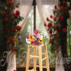 Lofaris Wonderland Red Rose Vine Window Floral Backdrop