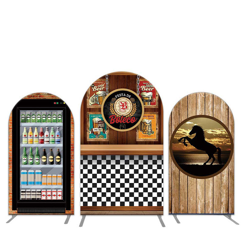 Lofaris Wood Boteco Beer Store Horse Birthday Arch Backdrop Kit