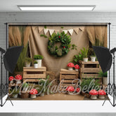 Lofaris Wood Green Plant Linen Birthday Cake Smash Backdrop