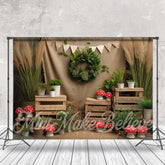 Lofaris Wood Green Plant Linen Birthday Cake Smash Backdrop