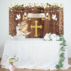 Lofaris Wood Lattice Cross Angel God Bless Baptism Backdrop