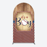 Lofaris Wood Red Black Stripe Boy Arch Baby Shower Backdrop