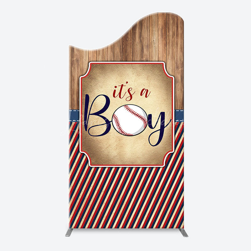 Lofaris Wood Red Black Stripe Boy Arch Baby Shower Backdrop